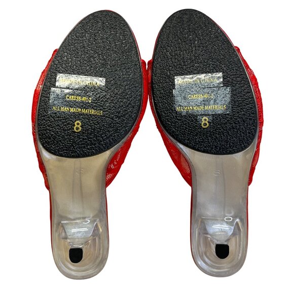 Pleaser Scarlet red Lace Mules with Transparent Heel - Picture 7 of 8